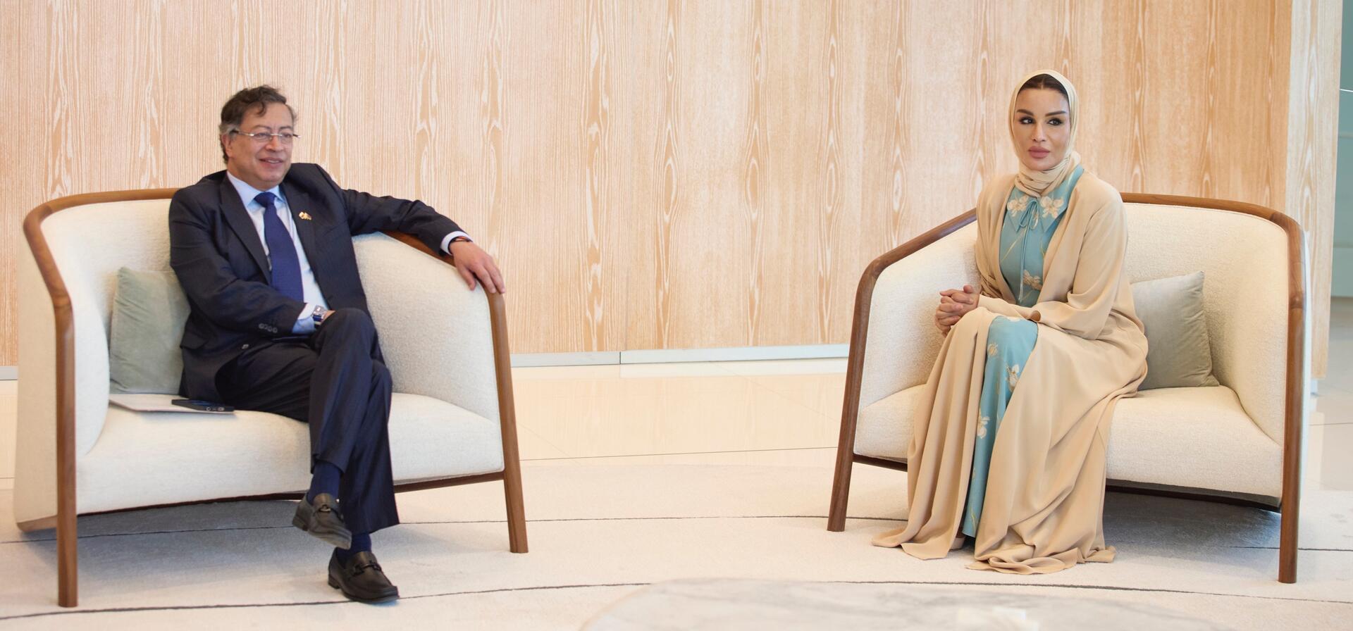 Her Highness Sheikha Moza Meets with President of The Republic of Colombia