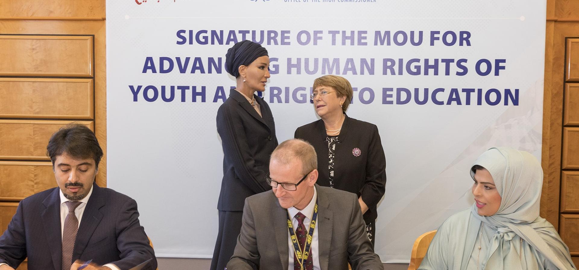 HH Sheikha Moza witnessed MoU signing between Silatech, EAA and UN Human Rights