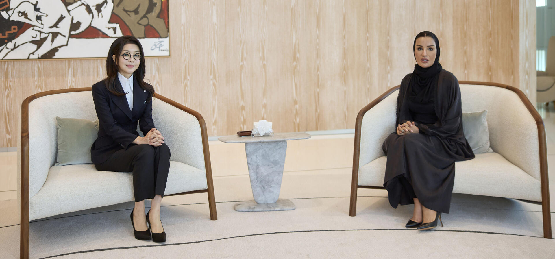 Her Highness meets with Her Excellency Mrs. Kim Keon Hee, First Lady of the Republic of South Korea