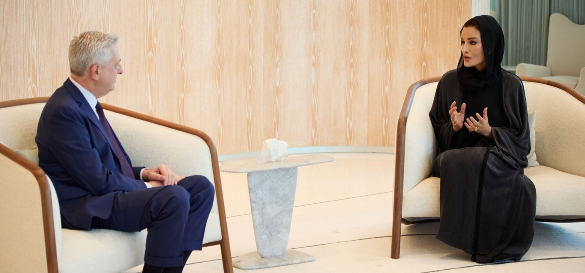 صاحبة السمو تجتمع بالمفوض السامي للأمم المتحدة لشؤون اللاجئين