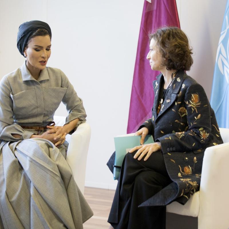 HH Sheikha Moza meets with Director General of UNESCO