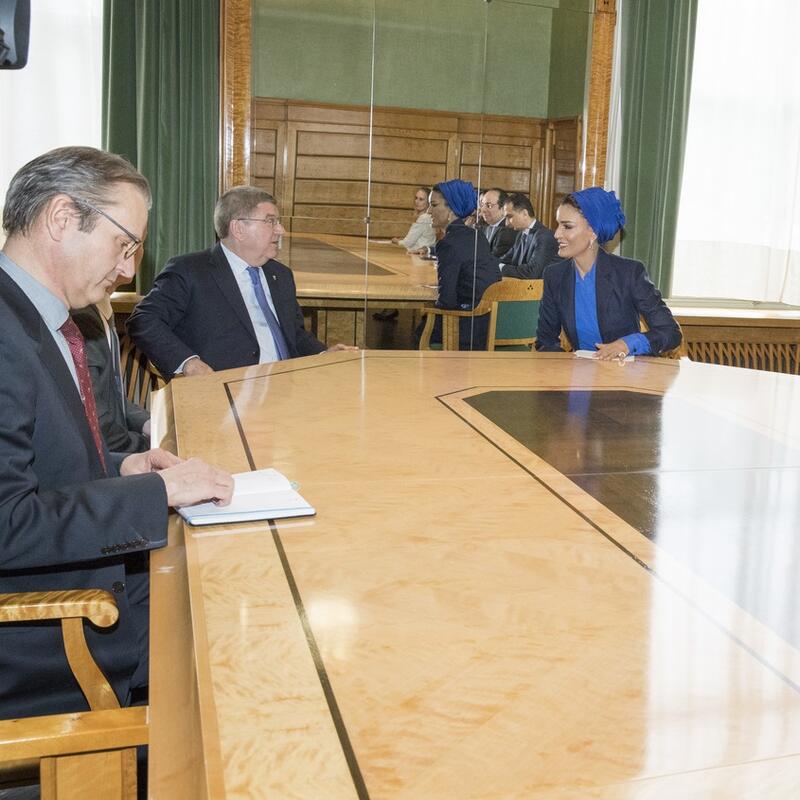 HH Sheikha Moza meets with President of the International Olympic Committee in Geneva