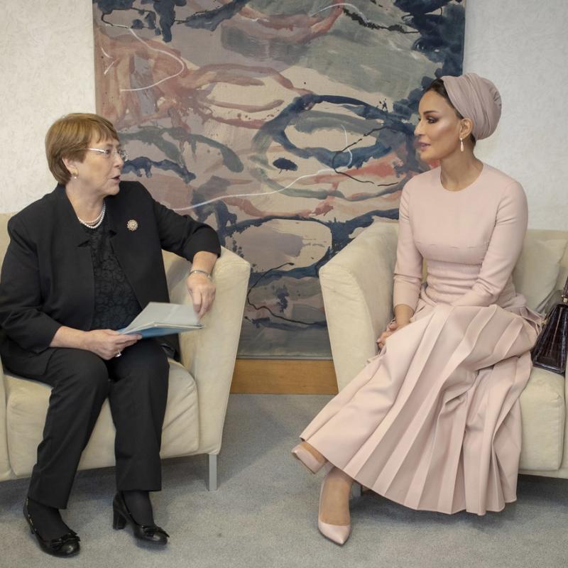 HH Sheikha Moza meets with UN High Commissioner for Human Rights, Prime Minister of Somalia
