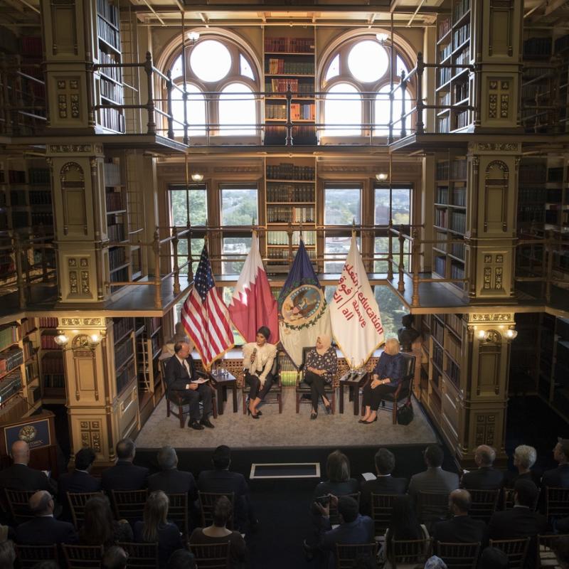 HH Sheikha Moza calls on universities to play a role in protecting education in conflict at Georgetown University seminar
