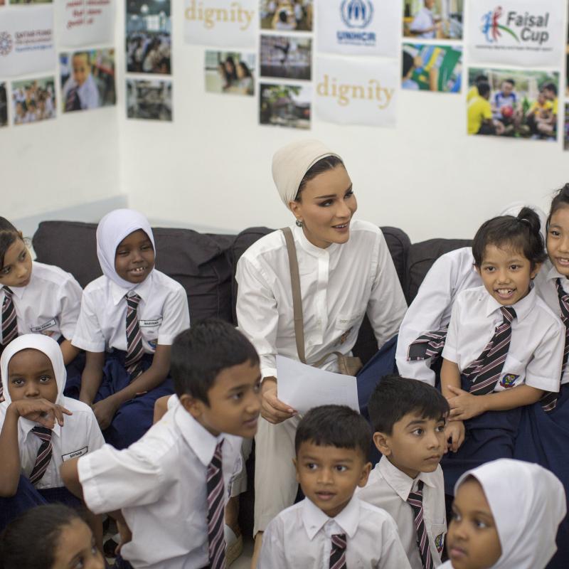 HH Sheikha Moza visits refugee children at Education Above All projects in Malaysia