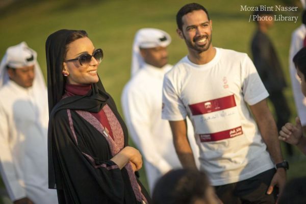 HH Sheikha Moza participates in Al Adaam Flag Relay at Education City